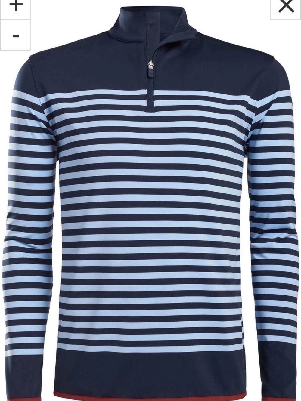 G/FORE Navy and Light Blue Striped Quarter-Zip Long Sleeve Shirt